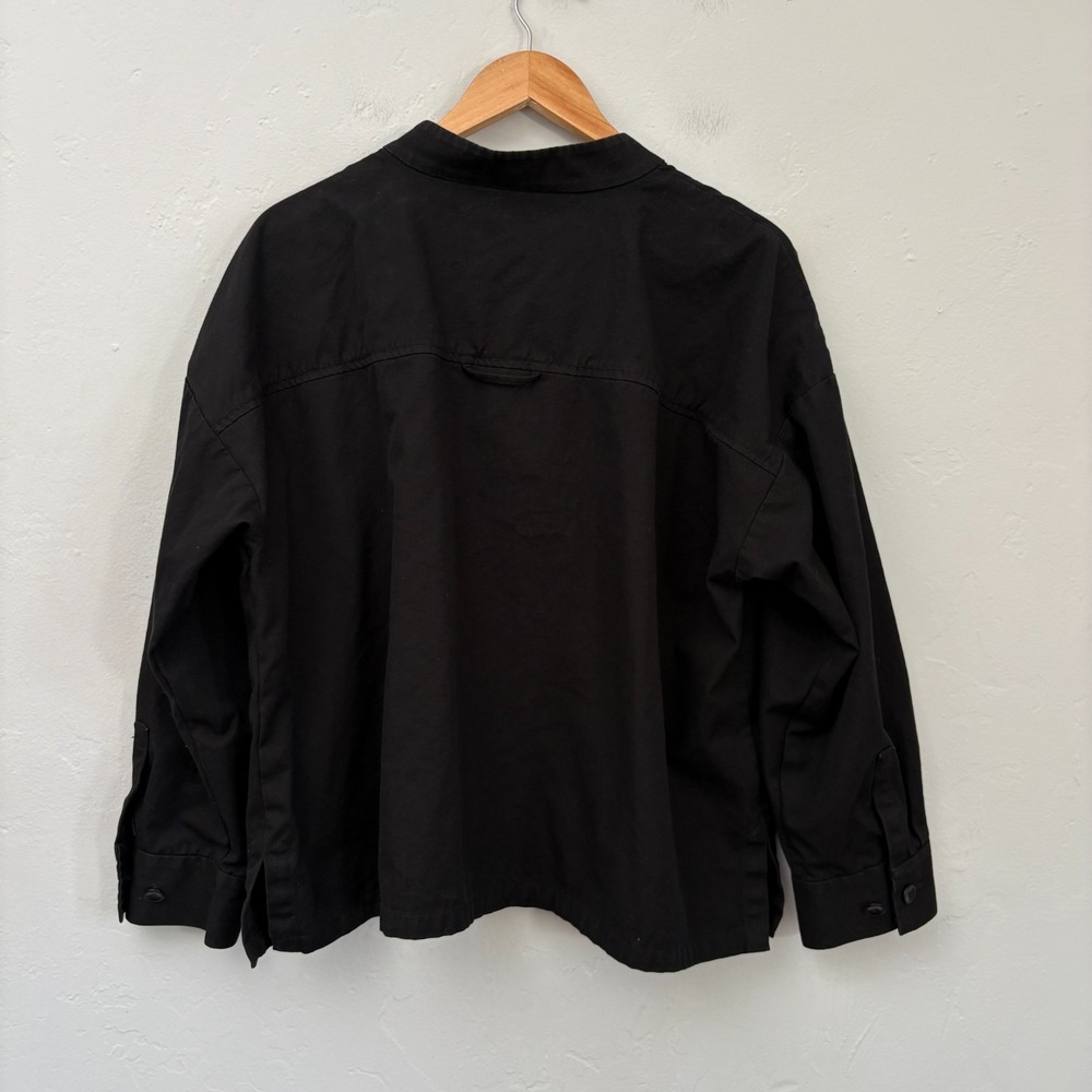 Eileen Fisher Organic Cotton Jacket Women Size XL Black Button Up No Collar - Picture 7 of 11